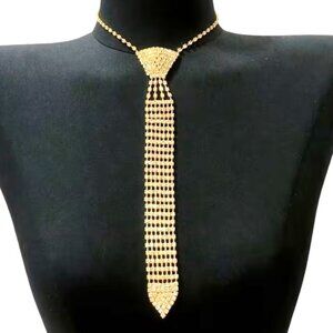 Rhinestone Tie Necklace Tassel Statement Sparkle Hollywood Glam Trendy Stylish